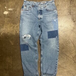 kaihara denim Mens 30x32 Light Blue Distressed Patched Selvedge Japanese Denim